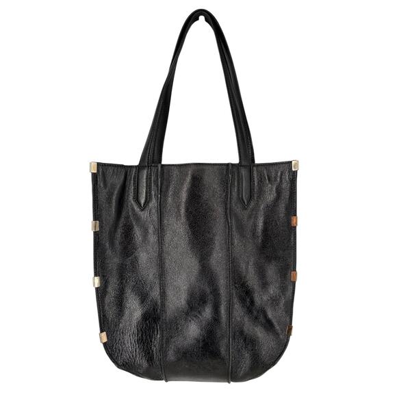 Zara Cow Leather Shopper Tote Purse Grainy Glazed Old Money Black Gold Hardware - Picture 1 of 16